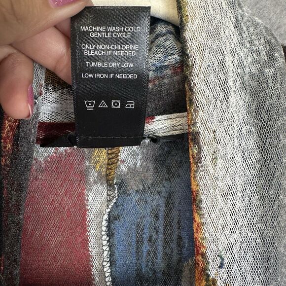 Ali Miles Black Red Geometric Artsy Abstract Shawl Neckline Cardigan Sheer Sz. S - Picture 13 of 14